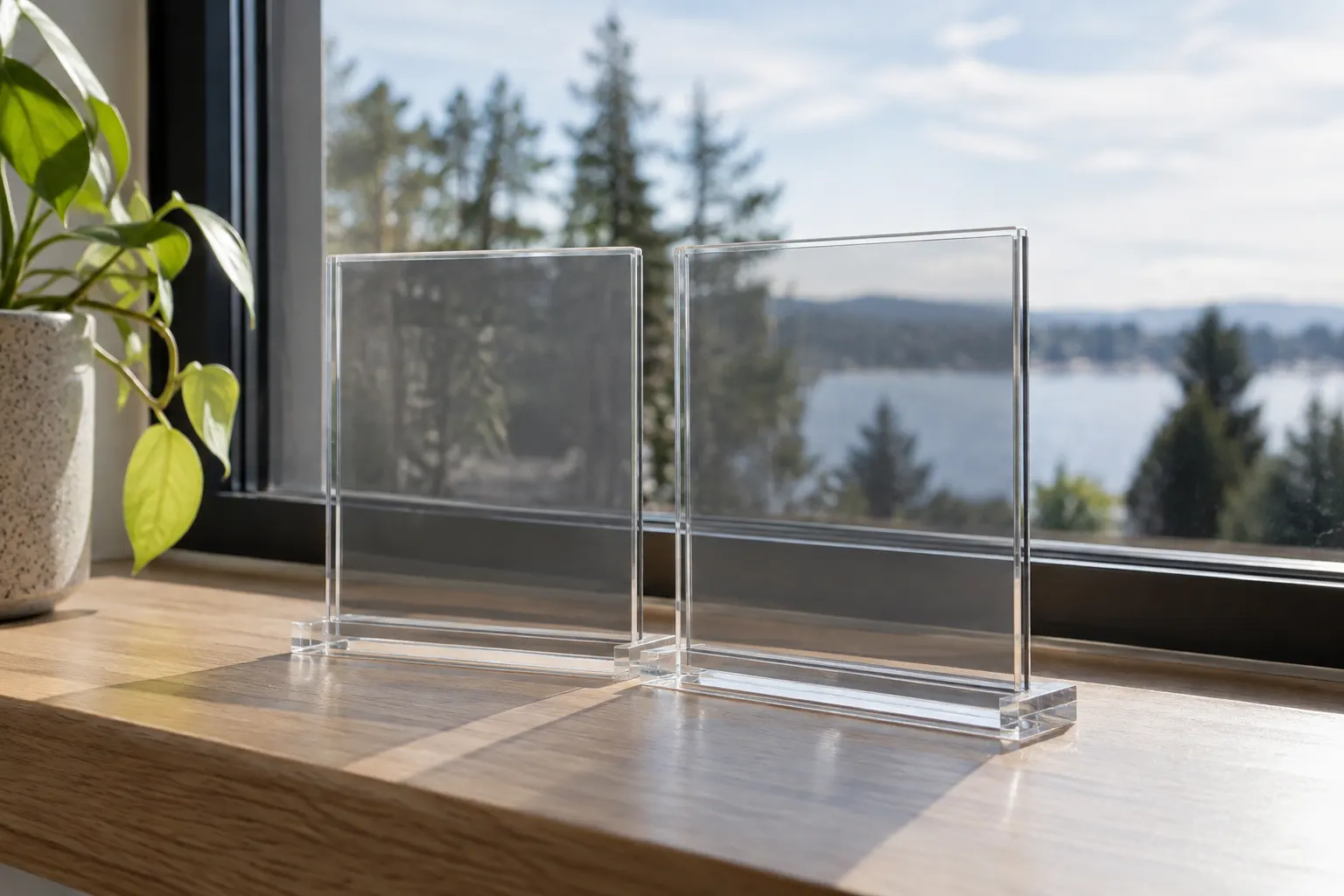 Two clear sample holders displaying different neutral film shades