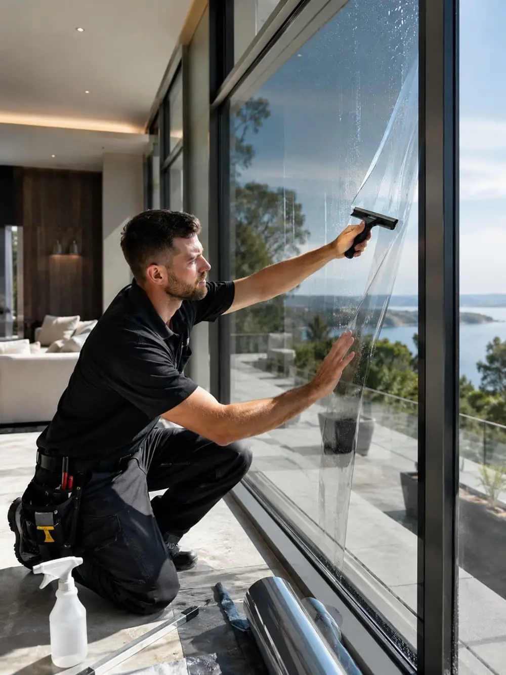 Professional window film installation on Houston-area glass