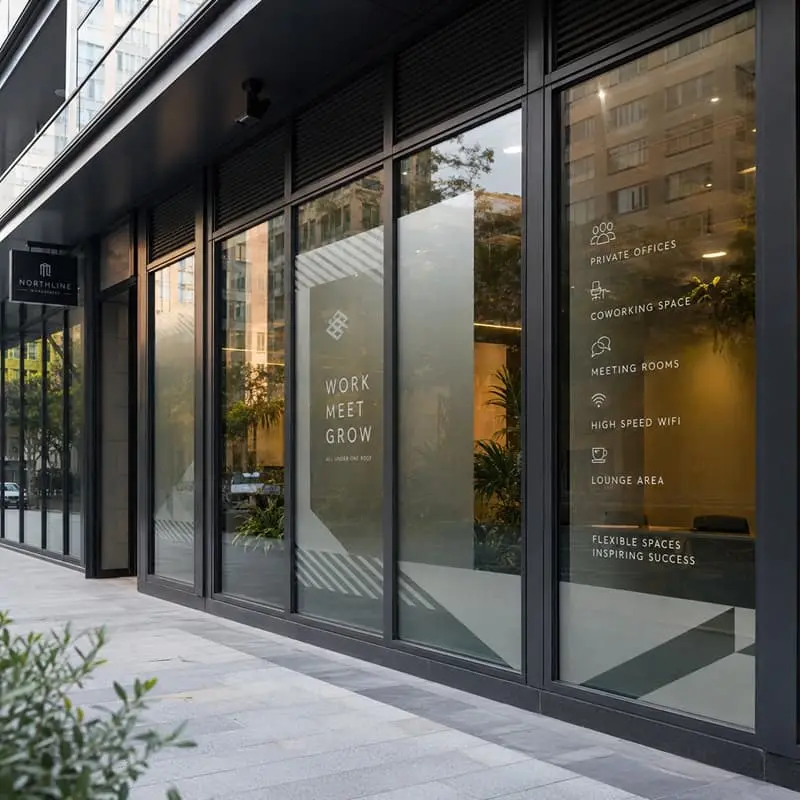 Custom graphics installed on commercial glass